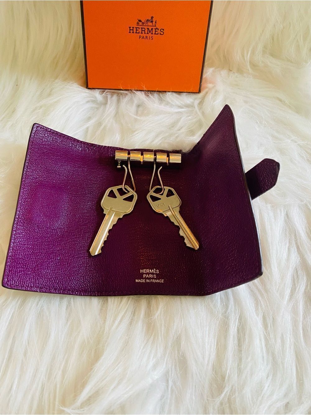 🛍️Hermès Béarn Authentic Plum Leather Key Holder with Box - Picture 14 of 17